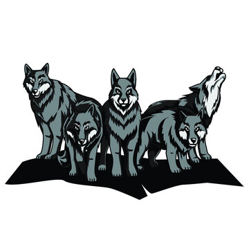 wolf pack graphic vector illustration