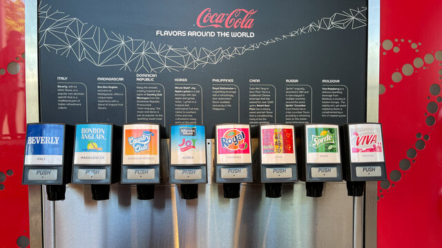 The sample soda from an international  Coca Cola soda fountain.