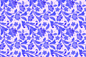 Hand Draw Purple Flowers Seamless Pattern