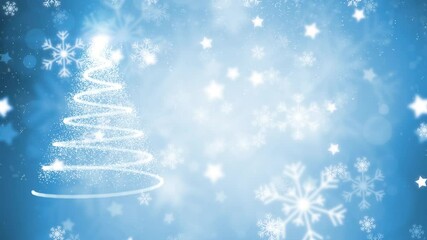 Holiday concept new year and christmas x-mas copy space greeting card with illustrated drawing of christmas tree and glowing stars and snowflakes background animation. - Powered by Adobe