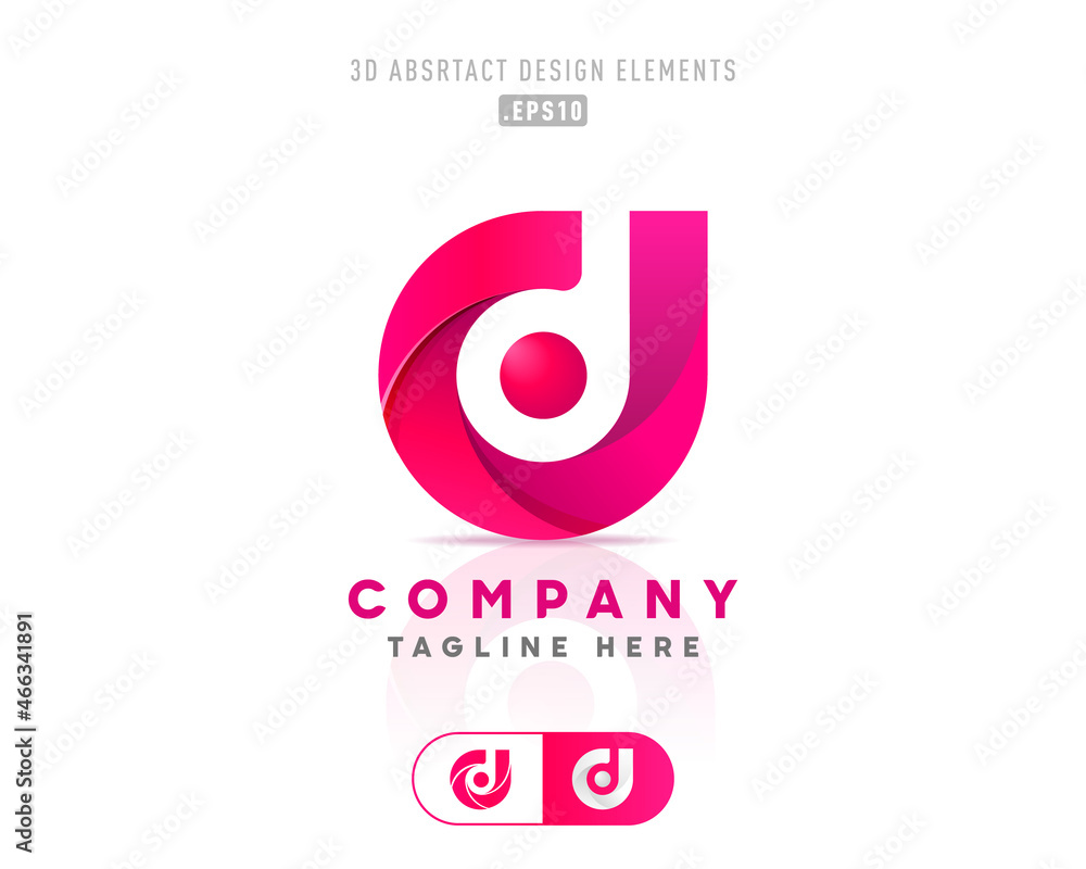 Poster Vector abstract, origami style colorful pink gradient unique and handmade idea logo template with the letters C, I and d. Modern networking flat material design elements 3D.