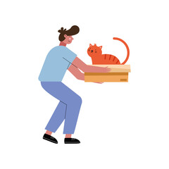 man lifting cat in box