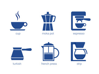 Set of coffee brewing methods icons. Vector elements. EPS10.