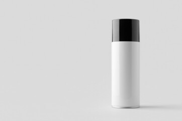 White spray paint can mockup with black lid. Blank copyspace.