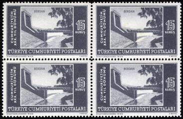 Republic of Turkey postage stamp. Republic of Turkey historical stamp. A postage stamp printed in Republic of Turkey.