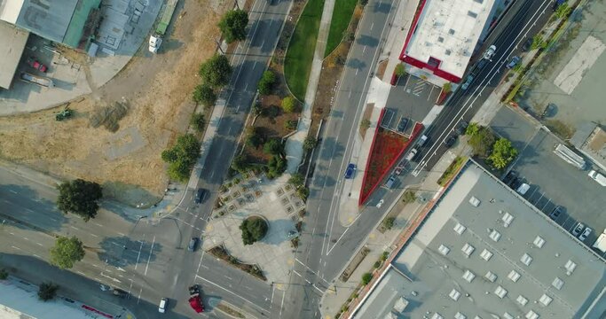 Aerial: West Oakland Industrial district, mandela parkway and freeway. California, USA