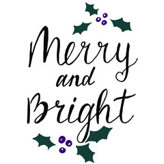 merry and bright postcard for the holiday lettering