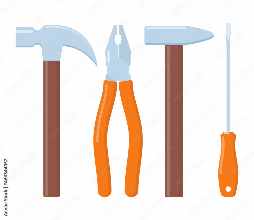 Wall mural collection of working tools. repair and construction tools icon set. hammer, pliers, file, screwdriv