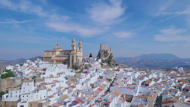 Aerial view of Olvera a beautiful old Village of Andalusia Spain in Cadiz
