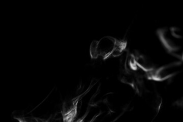 White steam smoke on solid black background with abstract blur motion wave swirl use as an overlay effect for vapor cigarette dry ice hot water and food soup
