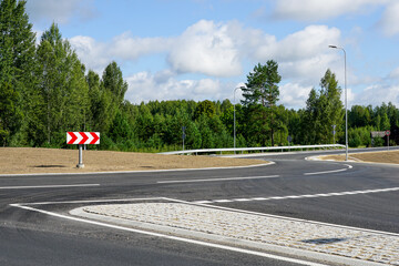 reconstructed road section with a new roundabout