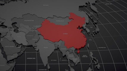 Highlighted by red China on gray world map	
