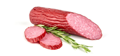 Salami sausage, isolated on white background.