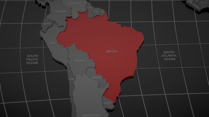 Highlighted by red Brazil on gray world map	
