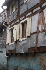 Fototapeta na wymiar Closeup of medieval house facade in the famous village of Bergheim in France