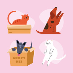 four adoption pets icons