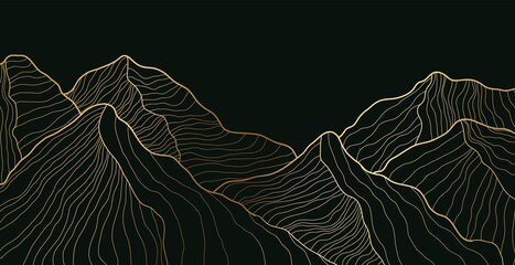 Golden mountains. Abstract art deco gold hills. Vector foil shiny landscape