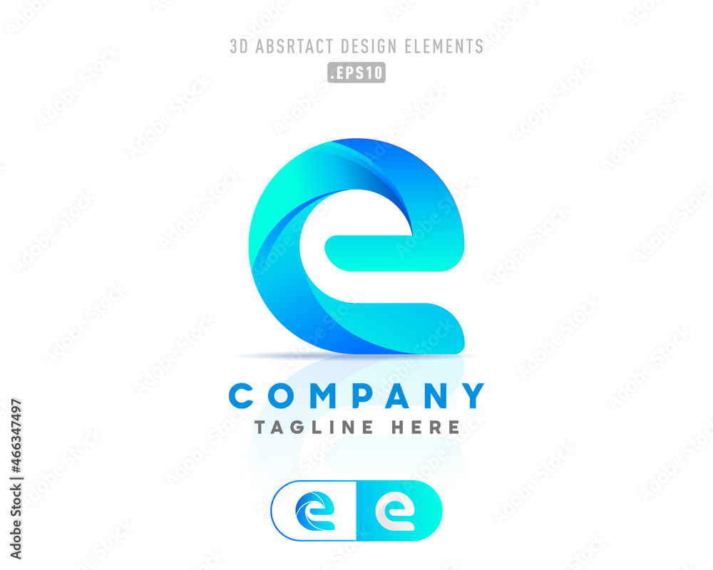 Poster Vector abstract, origami style colorful blue gradient unique and handmade idea logo template with the letters E. Modern networking flat material design elements 3D.