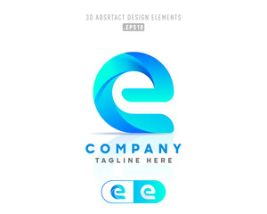 Vector abstract, origami style colorful blue gradient unique and handmade idea logo template with the letters E. Modern networking flat material design elements 3D.