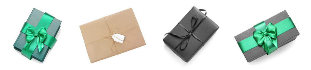 Hand with gift box on white background