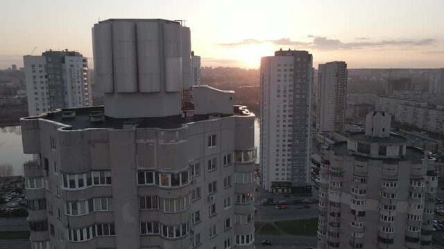 Kyiv, Ukraine 10.31.2021: Aerial view from a drone to Obolon
