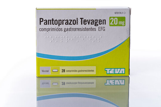 Box of Pantoprazole Tevagen 20mg isolated on white
