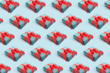 Many gifts on light blue background. Pattern for design