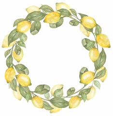 Lemon Wreath Clipart, Watercolor Fruit Clip art, Citrus bouquet, Greenery Frame, Florals card, wedding invites, gift tag, logo design