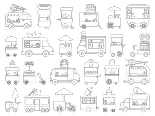 Food trailer vector outline set icon. Isolated outline set icon van restaurant.Vector illustration food trailer on white background.