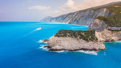 Aerial photo of paradise exotic sea and cliffs of Porto Katsiki beach at Lefkada Greece