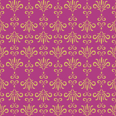 Seamless vector pattern. Yellow abstract floral elements isolated on lilac background.