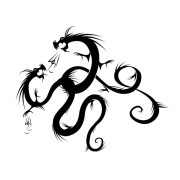 Couple of Dragons. Black tattoo silhouette for your design