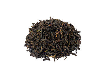 yunnan black tea heap isolated on white background.