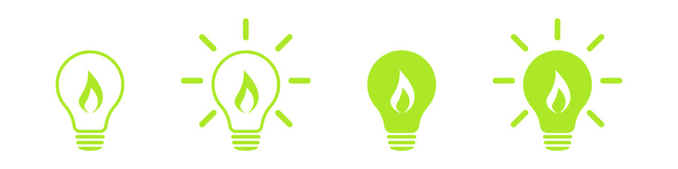 Flame energy in a light bulb. Set of icons. - obrazy, fototapety, plakaty