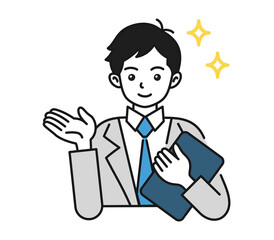 案内をする男性のイラスト　ビジネスシーン用の素材