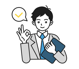 OKポーズをする男性のイラスト　ビジネスシーン用の素材