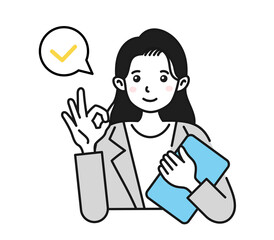 OKポーズをする女性のイラスト　ビジネスシーン用の素材
