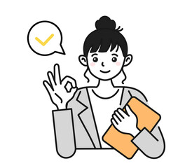 OKポーズをする女性のイラスト　ビジネスシーン用の素材