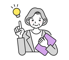 提案をする年配の女性のイラスト　ビジネスシーン用の素材