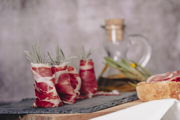 Dish of Extremadura Serrano ham from acorn-fed pigs.