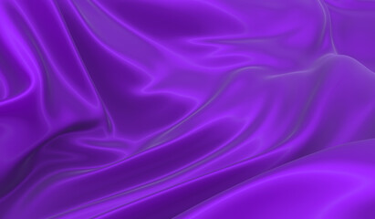 Beautiful flowing fabric of violet wavy silk or satin. 3d rendering image.