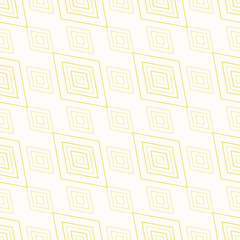 Vector geometric background with diamond shapes, linear rhombuses. Abstract modern seamless pattern. Thin lines background. Subtle minimal white and yellow ornament. Repeated design for tileable print