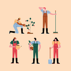 five farmers workers characters
