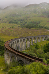 Long curved viaduct in the Scottish highlands (Glenfinnan)