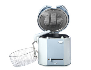 Modern deep fryer on white background