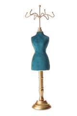 Obraz premium Jewelry holder in shape of tailor's mannequin on white background