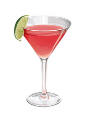 Cosmopolitan cocktail illustration isolated on a white background - obrazy, fototapety, plakaty