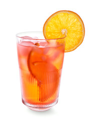 Glass of negroni cocktail on white background