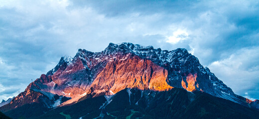 Germany's highest mountain Zugspitze at sunset