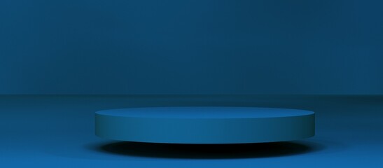 Blue product presentation podium with dark blue background. 3d rendering